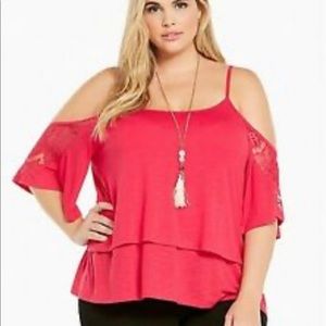 Torrid pink lace Cold Shoulder Top